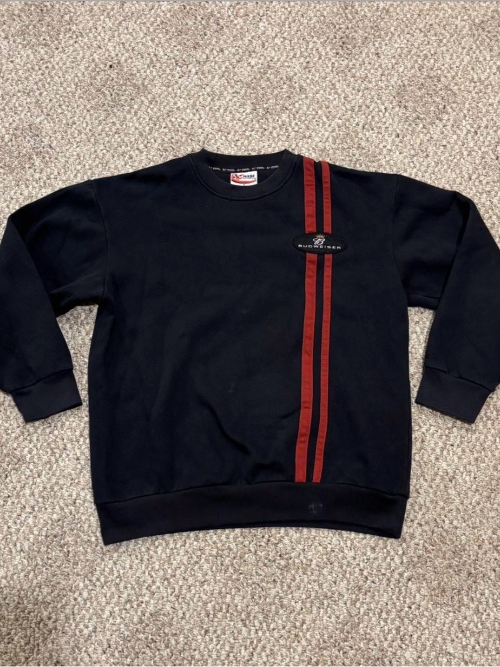 Chase Authentics Black Crewneck Sweater with Red Stripe Detail